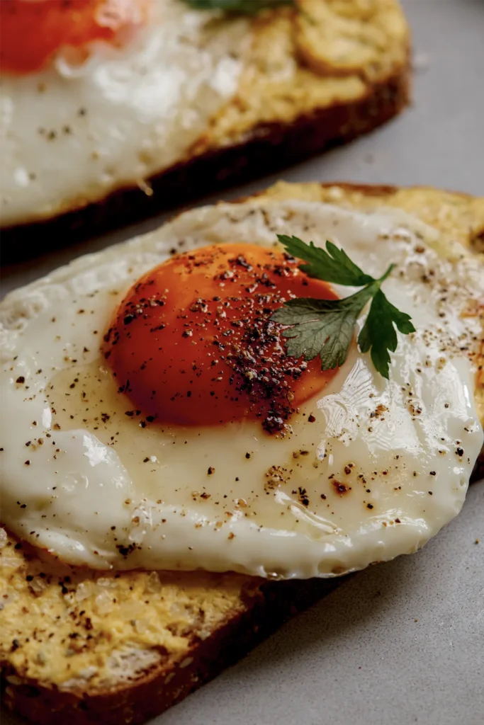 Spiegelei-Brot mit cremigem Eier-Aufstrich, perfekt für Frühstück oder Abendessen – ein schnelles, leckeres Rezept mit frischen Zutaten und knusprigem Brot.