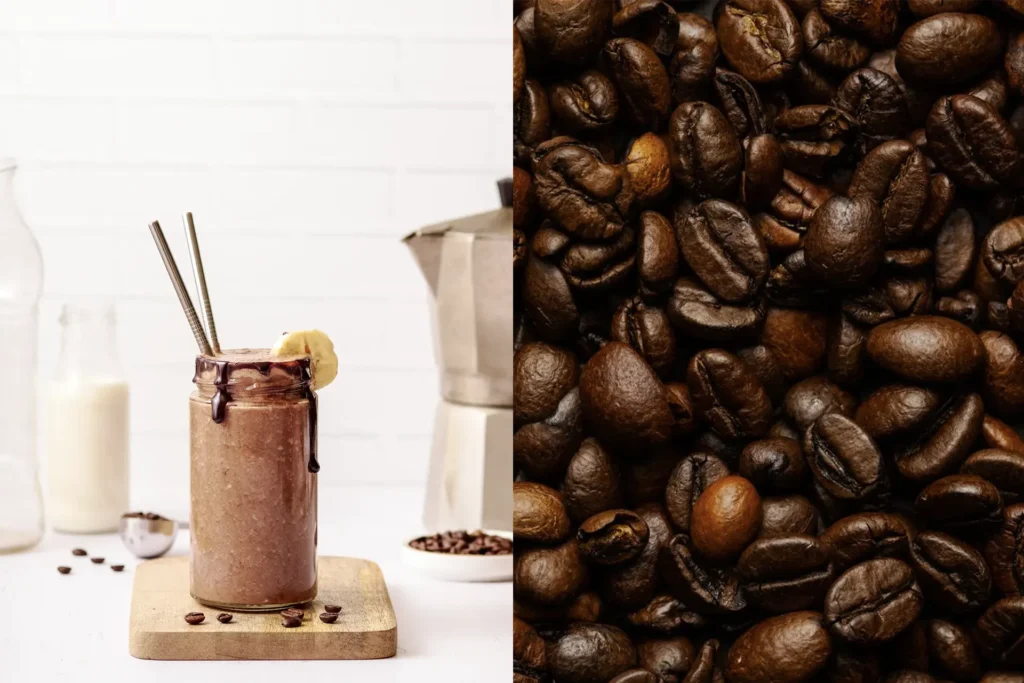 Mocha Smoothie mit gefrorener Banane, cremig und erfrischend, kombiniert mit Kaffee und Kakao – perfekter Genussmoment für Energie und Erfrischung.