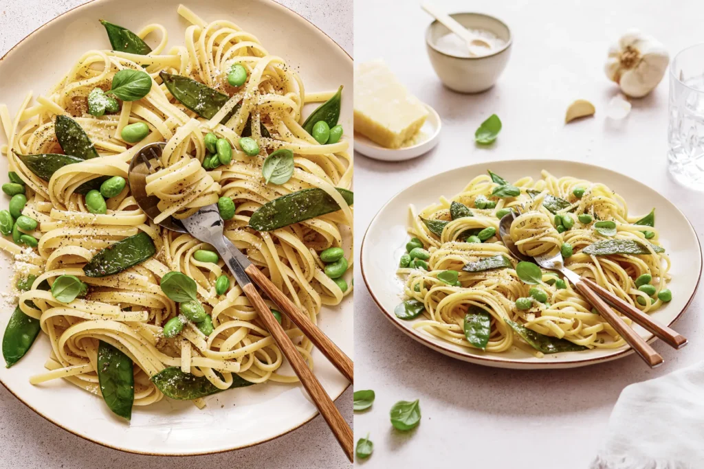 Pasta mit Zuckerschoten & Edamame